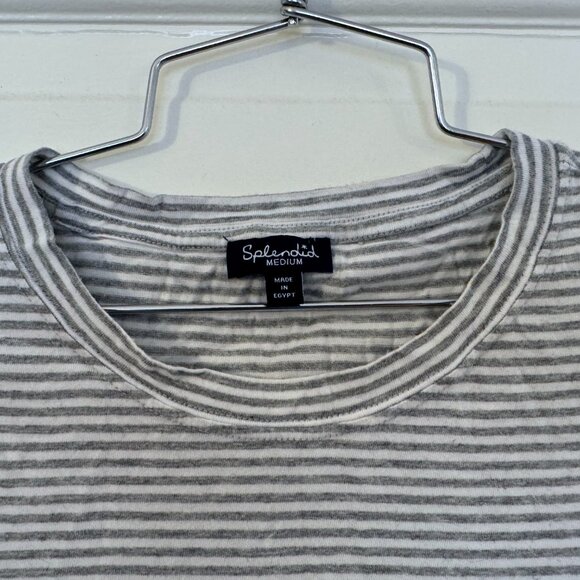Splendid Grey & White Striped T-shirt / Tee / Short-Sleeved Shirt - crew neck M - Picture 2 of 3